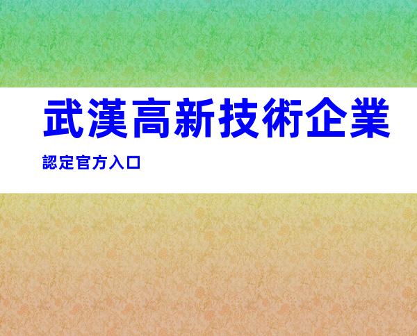 武漢高新技術企業認定官方入口