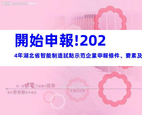 開始申報!2024年湖北省智能制造試點示范企業申報條件、要素及申報時間