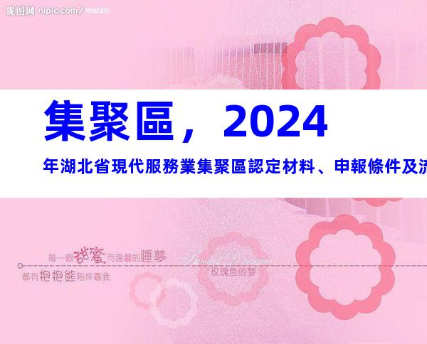 集聚區，2024年湖北省現代服務業集聚區認定材料、申報條件及流程